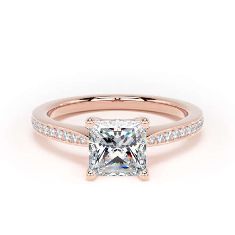 Princess Shoulder Set Rose Gold Ring, Pinched | PSG02 SMS