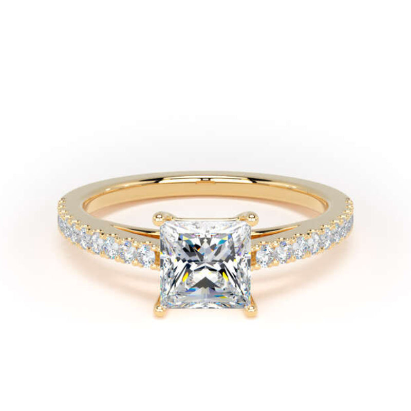 Princess Diamond Engagement Ring, Scallop Shoulder Set | PSW01