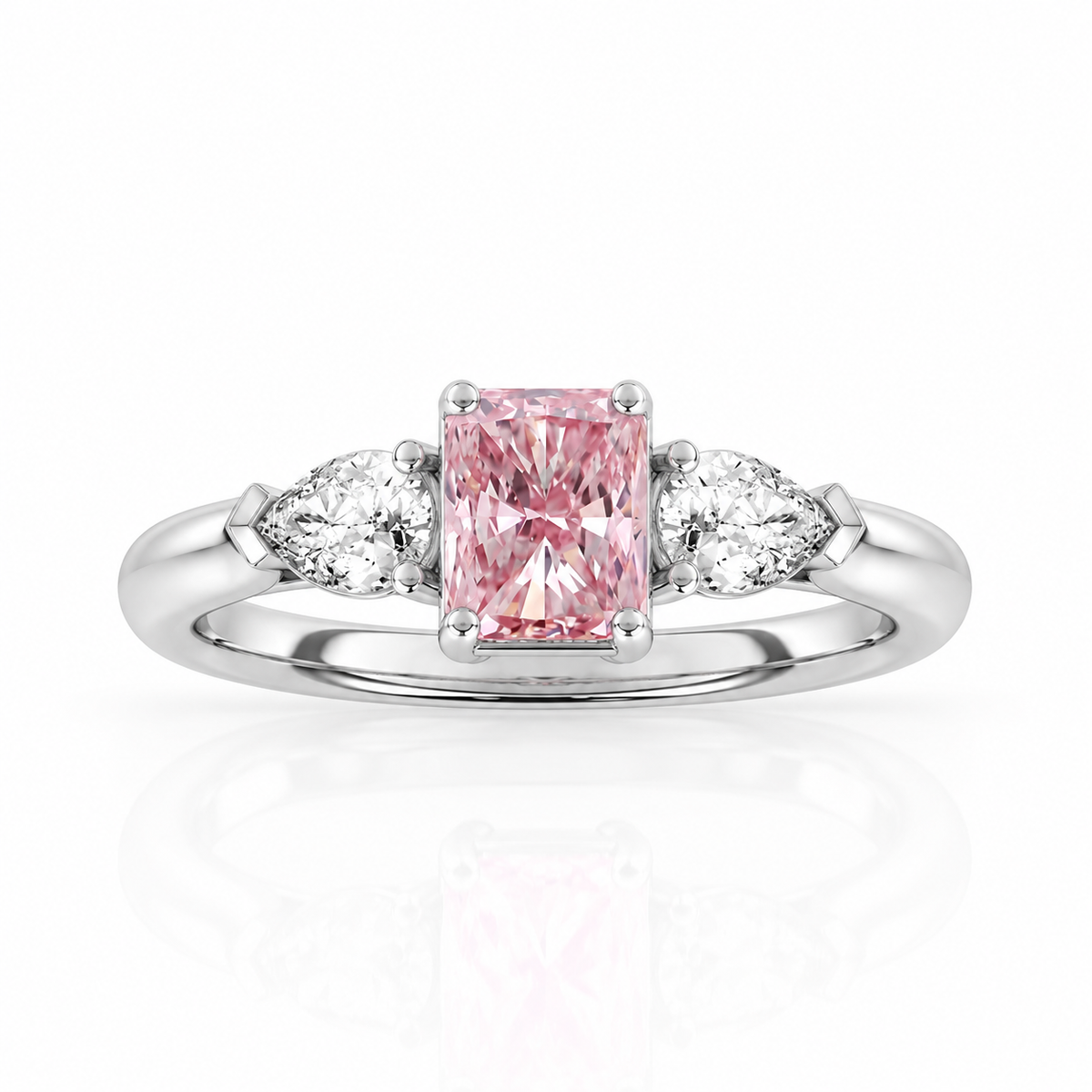 Pink Radiant & Pear Diamond Engagement Ring, Claw Set Trilogy | R82410-PINK