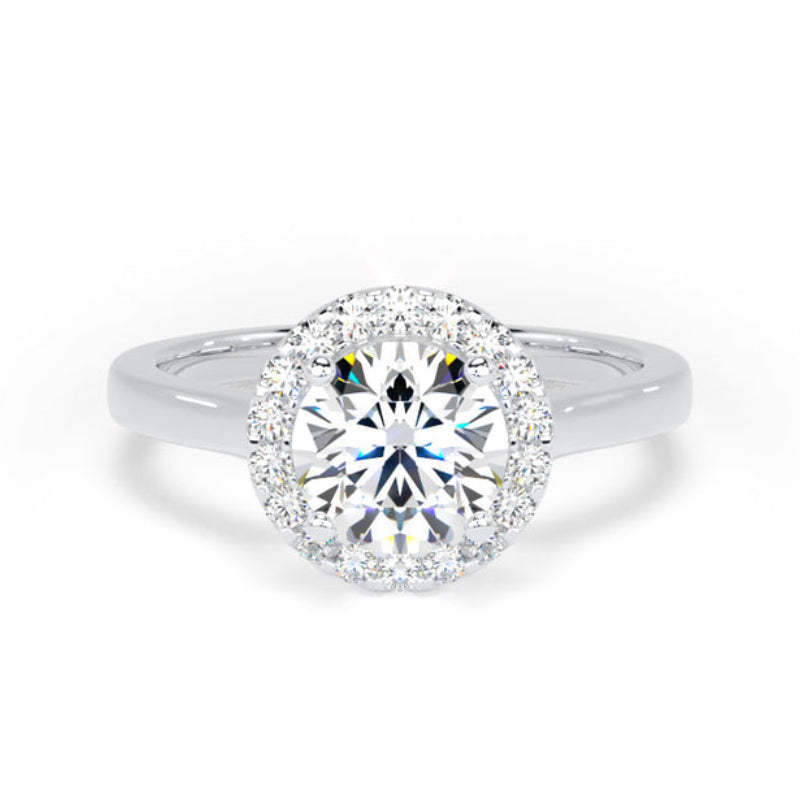 Round Diamond Engagement Ring, Plain Shoulder Halo | RHP01