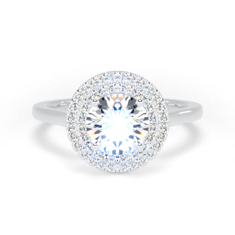 Round Diamond Engagement Ring, Plain Shoulder Double Halo | RHP02