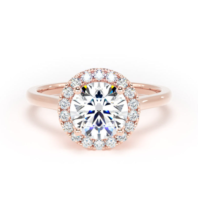 Round Diamond Engagement Ring, Plain Shoulder Peekaboo Halo | RHP03