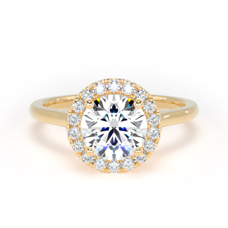 Round Diamond Engagement Ring, Plain Shoulder Peekaboo Halo | RHP03