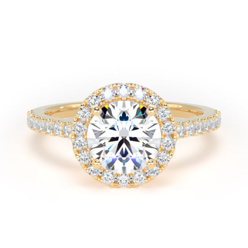 Round Diamond Engagement Ring, Shoulder Set Halo | RHW01