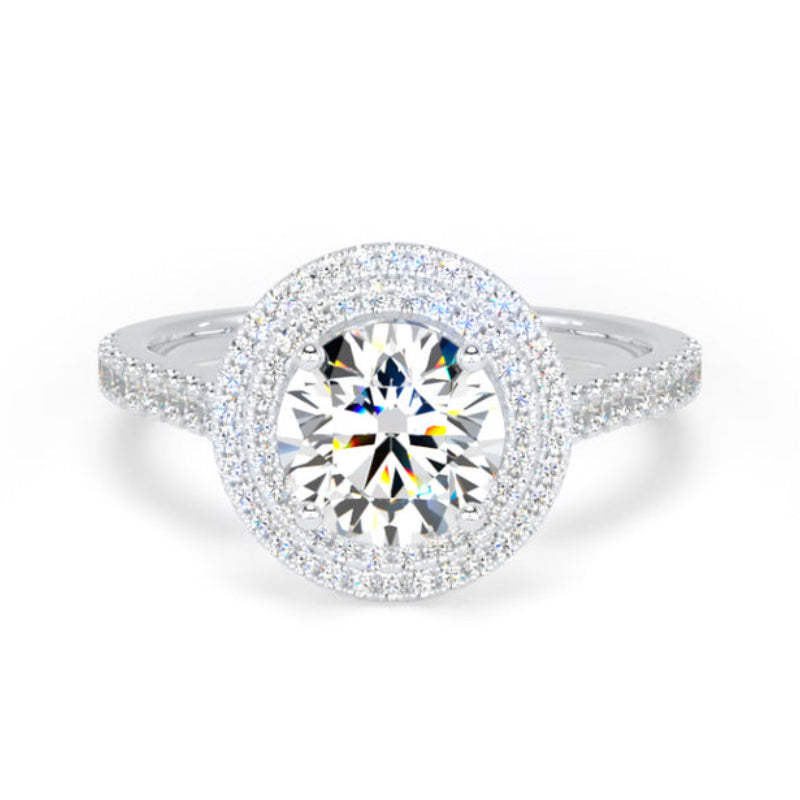 Round Diamond Engagement Ring, Shoulder Set Double Halo | RHW02
