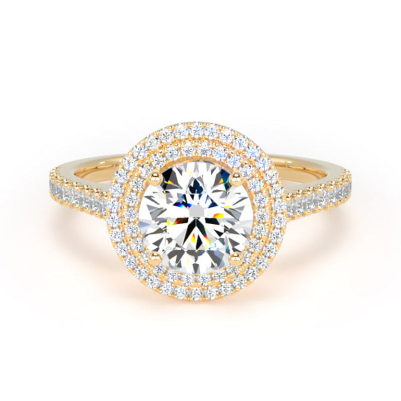 Round Diamond Engagement Ring, Shoulder Set Double Halo | RHW02