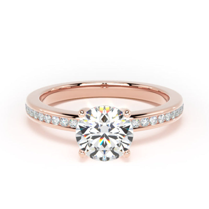 Round Diamond Rose Gold Ring, Shoulder Set Crossover Head | LGR RSC01