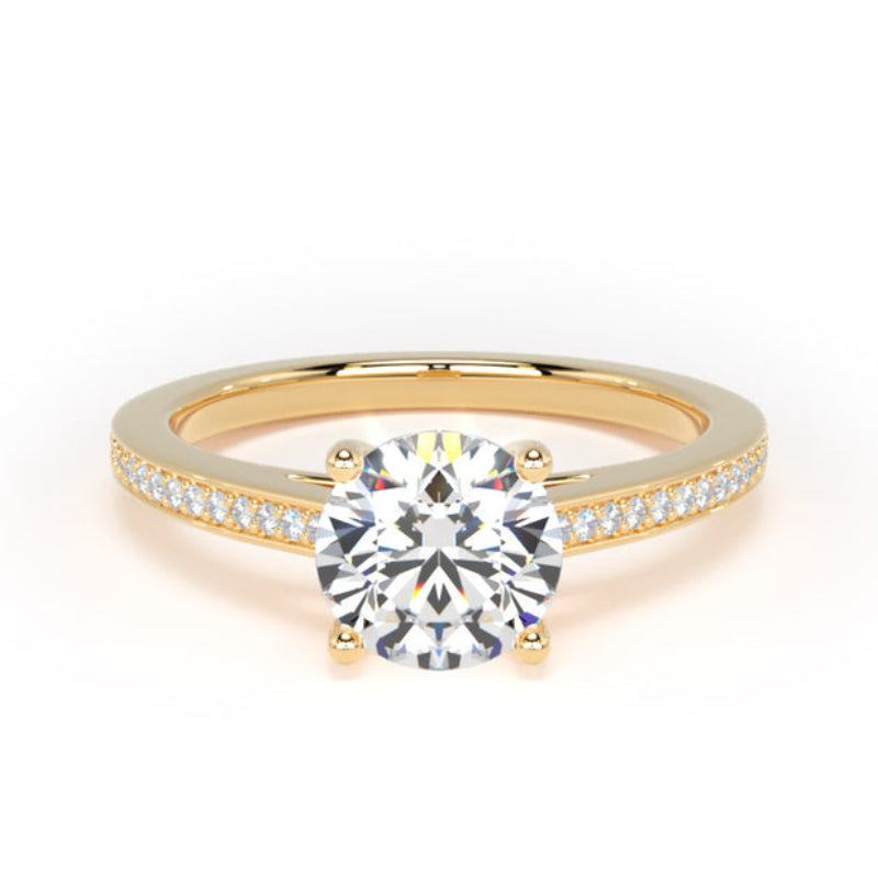 Round Diamond Engagement Ring, Grain Shoulder Set | RSG01