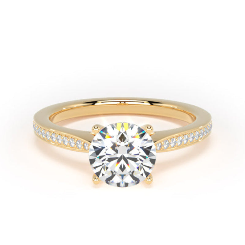 Round Diamond Engagement Ring, Grain Shoulder Set Pinched | RSG02