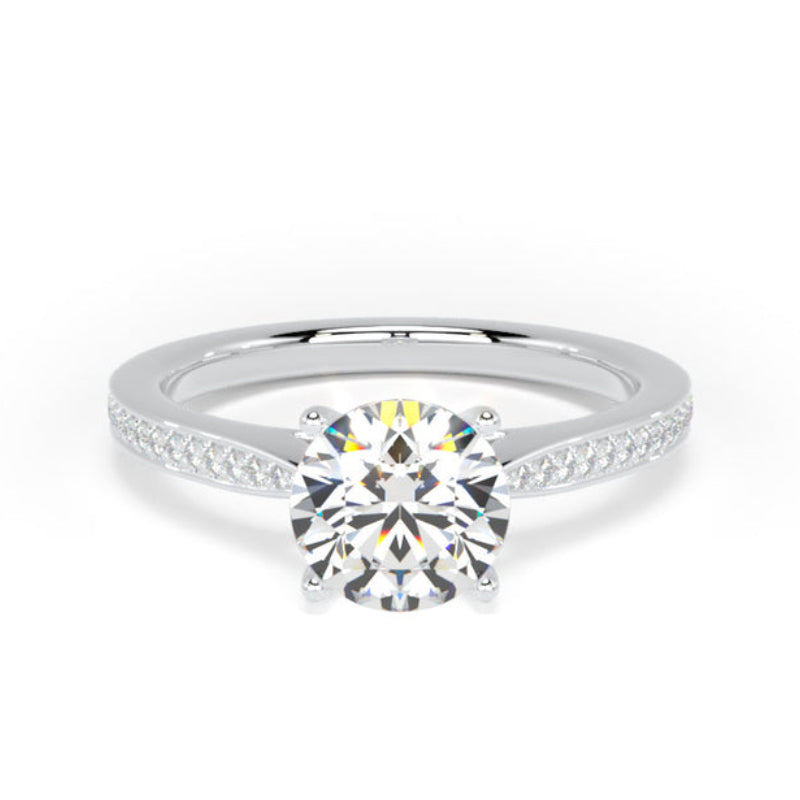 Round Shoulder Set White Gold Ring, Pinched | RSG02 SMR