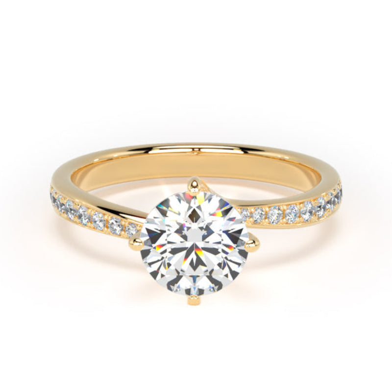 Round Diamond Engagement Ring, Twisted Grain Shoulder Set | RSG03