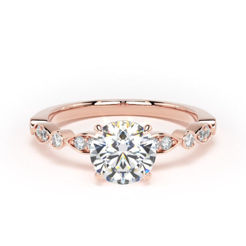 Round Diamond Engagement Ring, Fancy Diamond Shoulder Set | RSV01