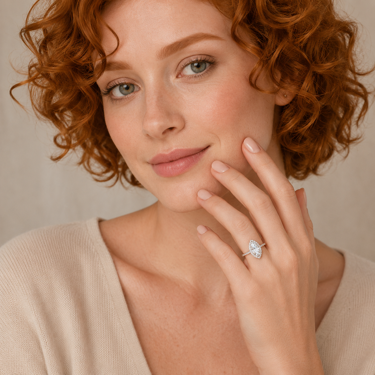 Marquise Diamond Engagement Ring, Shoulder Set Halo | MHW01