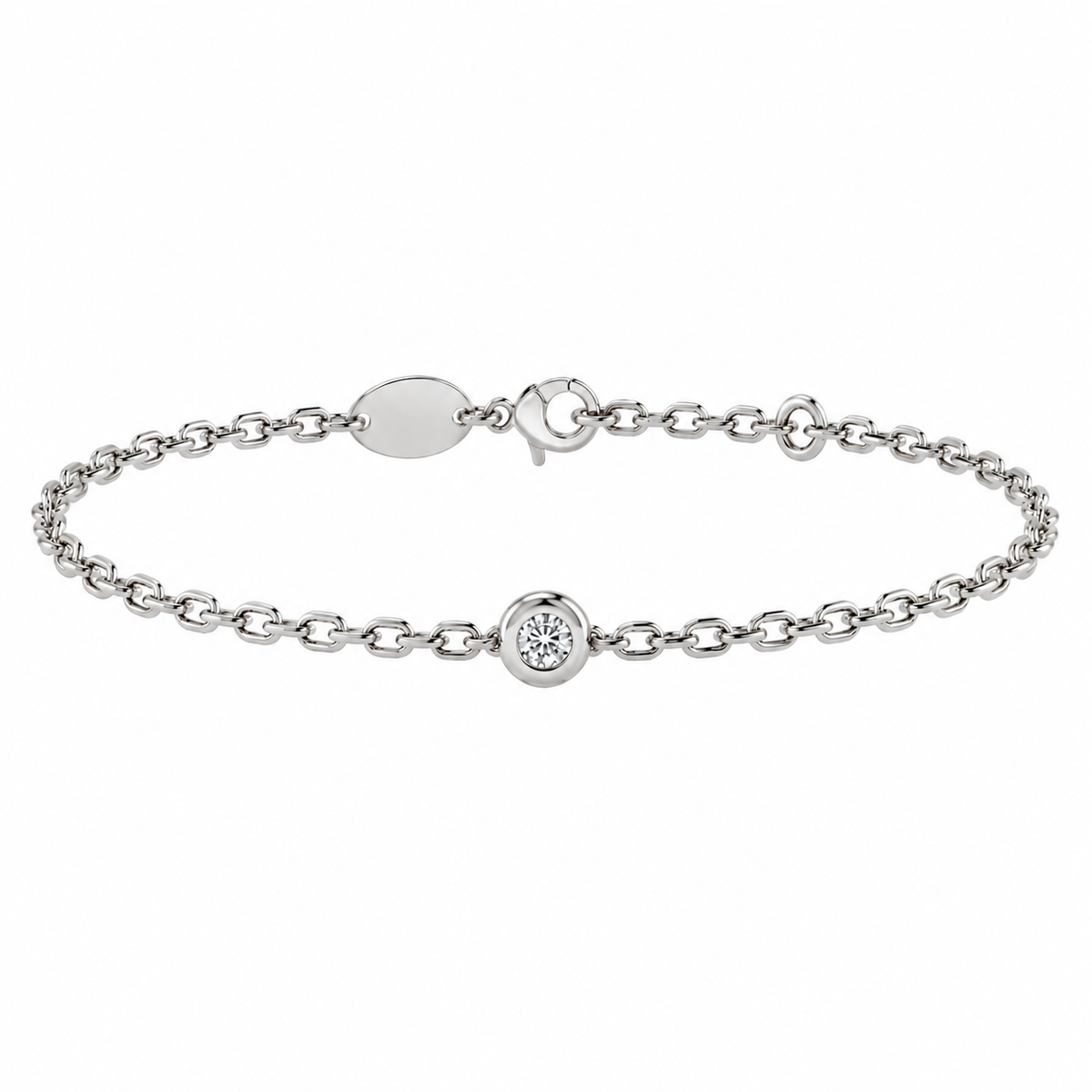 Round Diamond White Gold Bracelet | Single Row Chain Bracelet, Rubover Set | BT1003