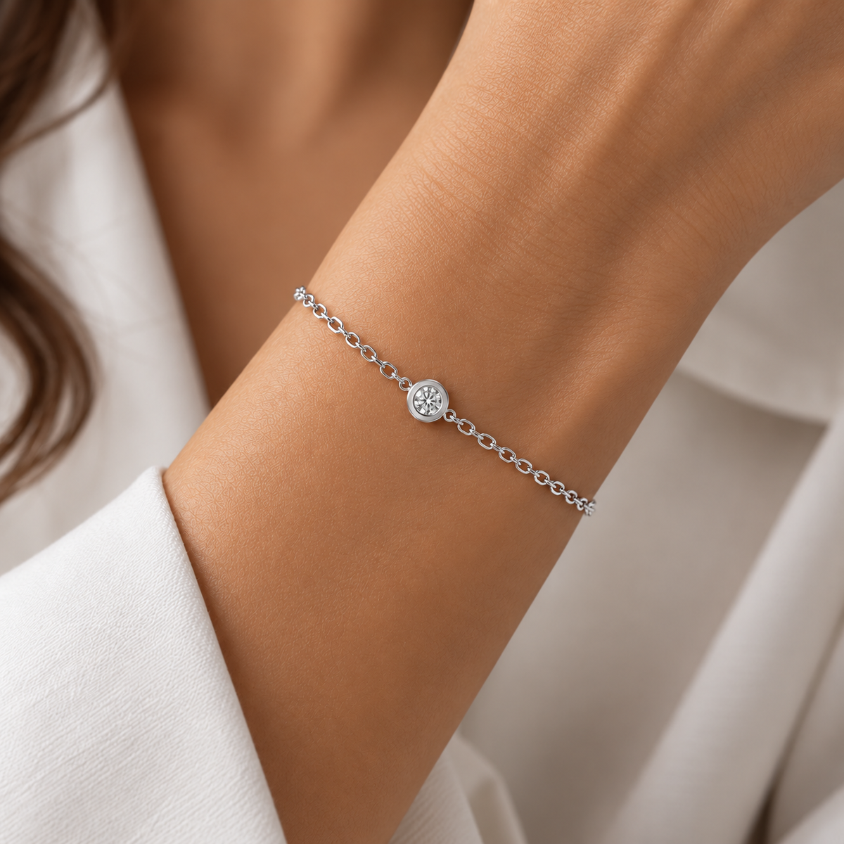 Round Diamond Rose Gold Bracelet | Single Row Chain Bracelet, Rubover Set | BT1003