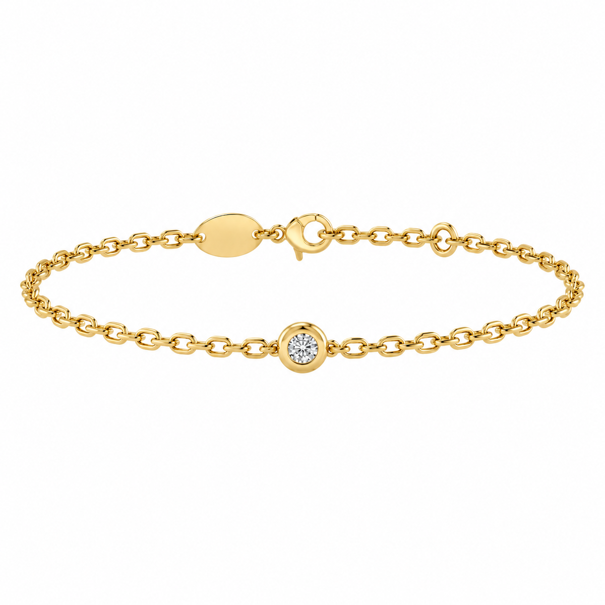 Round Diamond Yellow Gold Bracelet | Single Row Chain Bracelet, Rubover Set | BT1003